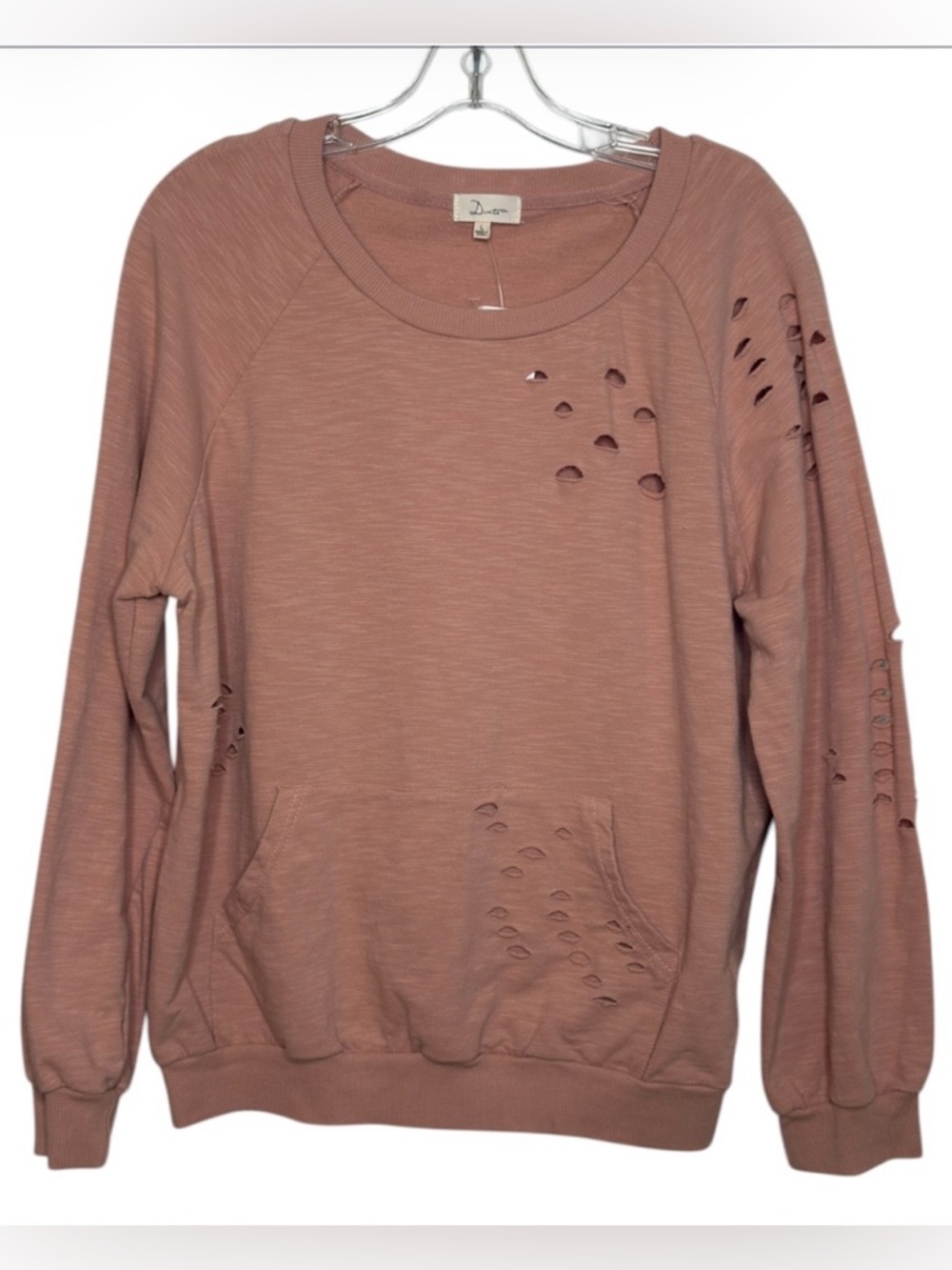 Duets Distressed Women's Sweatshirt Dusty Rose Large NWT